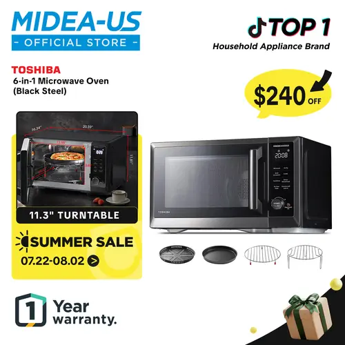 TOSHIBA 7-in-1 Countertop Microwave Oven, 1.0 cuft. Air Fryer Combo with Inverter Convection, Humidity Sensor, Even Defrost, 27 Auto Menu & 47 Recipes Kitchen Appliances