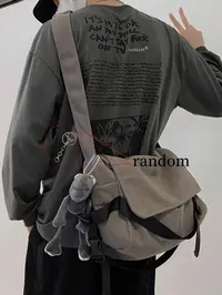 Men's Plain Canvas Crossbody Bag, Solid Color Trendy Versatile Crossbody Bag with Cartoon Charm, Casual Messenger Bag, Large Capacity Daily Commuting Shoulder Bag for Work & School, Casual Crossbody Bags #GLOBAL PICKS
