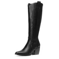 DREAM PAIRS Womens Cowboy Boots Wide Calf Comfortable Pull On Zipper Chunky Heel Pointed Toe Embroidered Western Cowgirl Knee High Boots Ladies Retro Tall Boot,back to school,back to school haul,sohochic