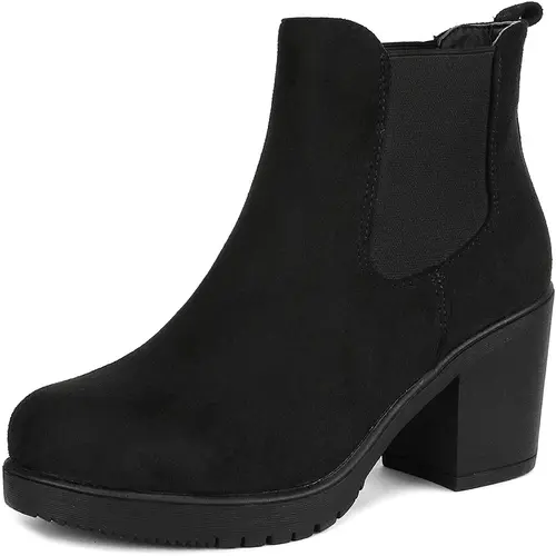 Dream Pairs Women's Suede Chelsea Ankle Boots - 3" Platform Block Heel Footwear, Comfortable Synthetic Walking Shoes, Stylish Statement Shoes, Heels For Women, Soft Suede, Slip On, Ankle Length, 3 In, Synthetic Sole, High Heel Boot, Women's Shoes, Comfort