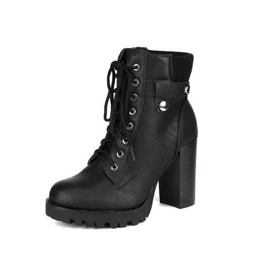 Dream Pairs Women's Lace-up Ankle Boots, Chunky Platform 4 in High Heels with Side Zipper, Comfortable Walking Booties for Casual Wear, Shoes For Women, Heels For Women,sohochic