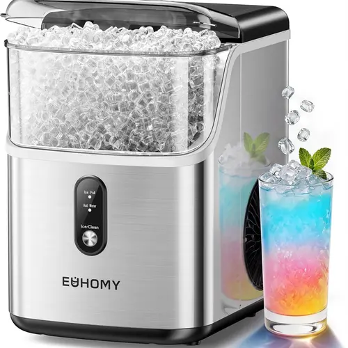 EUHOMY Nugget Ice Makers Countertop, Pebble Machine with 35Lbs/Day Soft Ice, Self-Cleaning Sonic Ice Maker with Ice Scoop&Basket, Pellet Ice Maker for Home/Kitchen/Office(Stainless Steels) Utensils, Countertop Ice Cube Makers