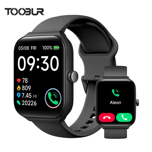 TOOBUR Silicone Smartwatch (Wearable Tech) - 1.95" Screen, BT Call Answer/Make, Smart Voice Assistant, Sleep & Heart Rate Tracking, IP68 Rated Waterproof, Step & Calorie Tracker, 100 Sports Modes, Bluetooth Sync, Compatible with iOS&Android for Men Women,