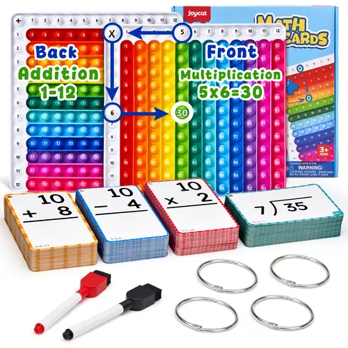 JoyCat Math Flash Cards & 4-in-1 Double-Sided Write & Wipe Pop Chart - Playful Maths Toys, Interactive Screen-Free Arithmetic Manipulative, Teaching Aid for Kids Ages 4-8 (Homeschool), Toddler Learning Activities for Parents, Kids' Gift Ideas
