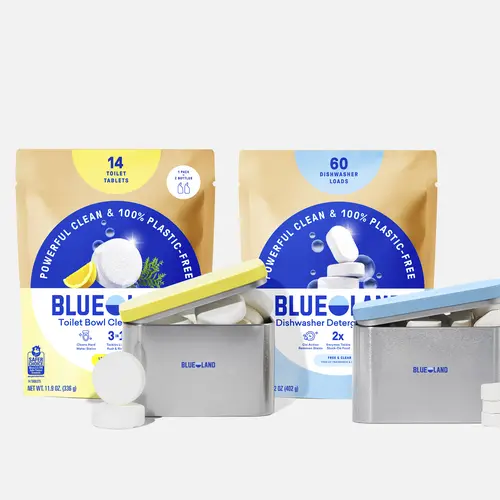 Blueland Dishwasher & Toilet Bowl Cleaner Kit, Mineral & Plant-Based Tablets with Storage Tins, Fragrance-Free & Lemon Cedar