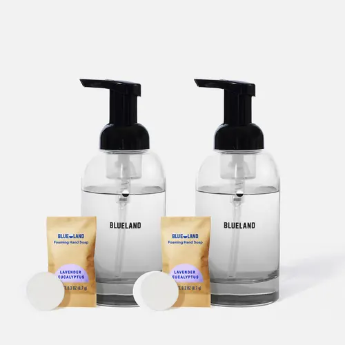 Blueland Foaming Hand Soap Starter 2-Pack, Plastic-Free, Eco-Friendly Hand Wash Soap Refill Tablets + 2 Refillable Glass Bottles