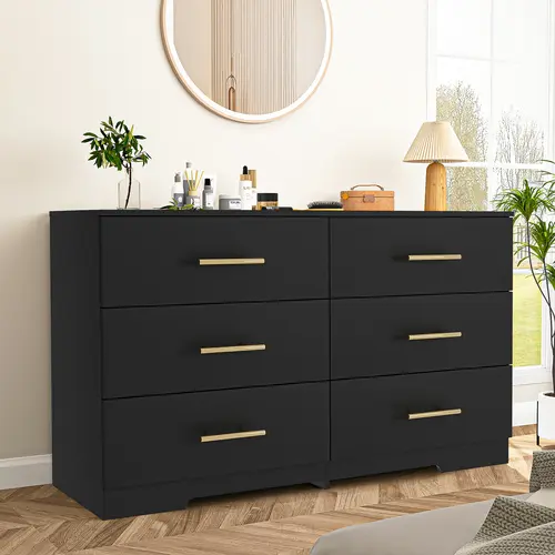 Spaco 6-Drawer Sturdy Wooden Bedroom Dresser - Room Decor, Storage Organization, Apartment Furniture, Small Space Closet Organizer, Nightstand Accessory