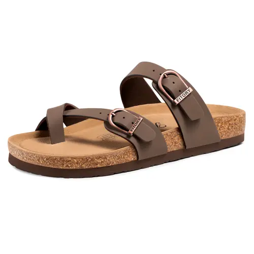 FITORY Balance II Women's Open-Toe Sandals - Brown Summer Casual Street Shoes with Natural Soft Cork Footbed, Leather Upper, Boho Minimalism Feminine Comfortable Casual Wear Footwear, Sandals Women,sohochic