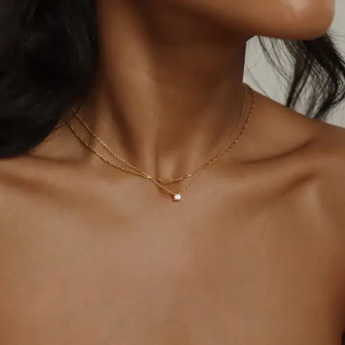 Dainty Diamond Necklace by Caitlyn Minimalist - Elegant Crystal Charm Necklace in Gold & Silver - Classic Solitaire Necklace - Minimalist Jewelry - Gift for Her