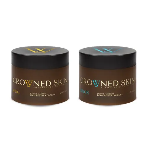 Crowned Skin Reign & King Body Butter Duo - 2 Full-Size Jars with Shea & Jojoba for Radiant Hydrating Fragrance