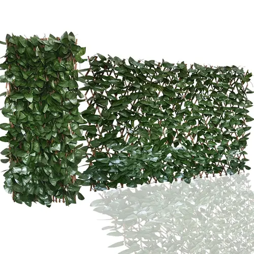 22x120 in Expandable Retractable Willow Wood Artificial Ivy Lattice Privacy Fence Screen, Realistic Leaf Sunlight Resistant Garden Panel with Zip Ties, Vertical Garden Trellis View Hider for Backyard, Screening