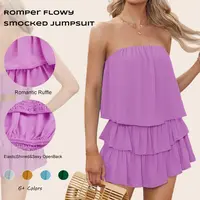 Imily Bela Women Off The Shoulder Romper Flowy Strapless Smocked Jumpsuit Playsuits Dress