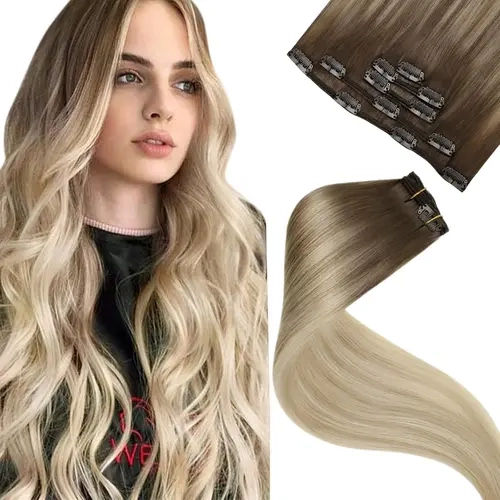 LaaVoo Clip in Hair Extensions - 5 Pieces 80g Real Human Straight Long Hairpieces for Women's Natural Look,sohochic