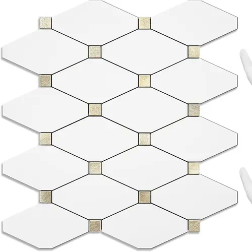 STICKGOO 10Pcs Peel and Stick Backsplash, Mosaic Tile, Self Adhesive Mixed Metal Backsplash for Kitchen/Bathroom/Fireplace/RV Marble Pattern Wallpaper