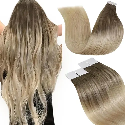 LaaVoo Invisible Tape-In Real Human Hair Extensions, Natural Straight, Strong Self-Adhesive, 20 Pcs 50g, Tape Under Hair for Thin Section Middle, Proper Care Boosts Longevity,sohochic
