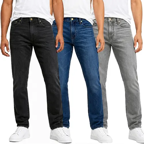 Men's 3-Pack Flex Stretch Slim Straight Jeans with 5 Pockets Denim Fabric Menswear