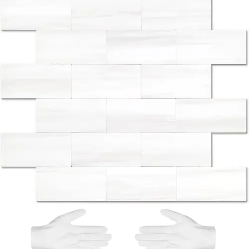 STICKGOO 10Pcs Peel and Stick Backsplash, Subway Tile Stickers for Kitchen and Bathroom - Dolomite White Marble Self Adhesive Waterproof Waterproof Removable Adhesive Textured Wall Paper Vinyl