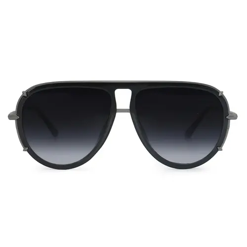 Topfoxx Ivy Luxe Unisex Black Full Rim Round Aviator Sunglasses - Eco-Friendly Polycarbonate Certified Shatter-Resistant Lenses - UV400 UV-Protection - Tangle-Free