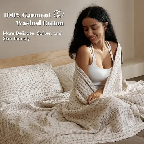 【SohoChic】PHF 100% Cotton Weave Waffle Blanket, SohoChic Aesthetic Soft Lightweight and Breathable Blanket for Bed Sofa Home Decor for Spring and Summer, Luxury Aesthetic, Ideal Gift