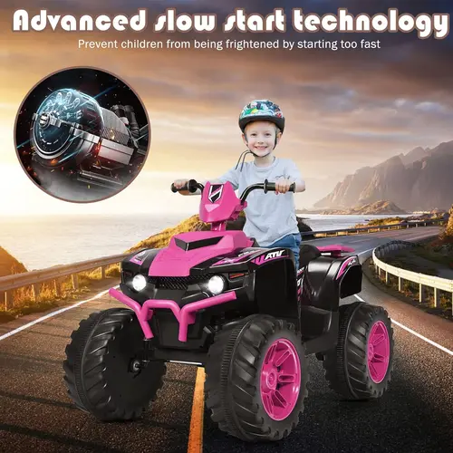 Costzon 6V-12V Battery-Powered Electric ATV Ride-On Toy for Kids, 4-Wheel Quad Car with 4-wheel Design, Wide Seat, Lights, Outdoor Kids Stuff, Outdoor Play, Father's Day Gift Option, Four Wheel Design