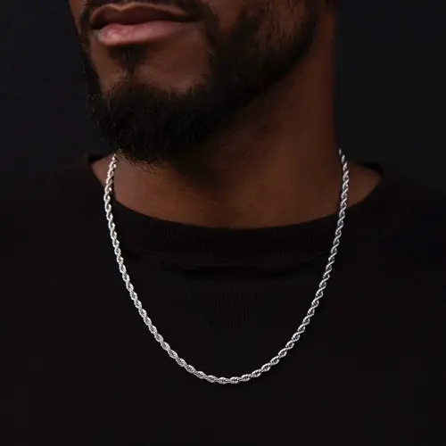 GLD Rope Chain 4mm 14k White Gold Plating | 16" Length, Guaranteed for Life, 16-30" Lengths - Perfect Gift