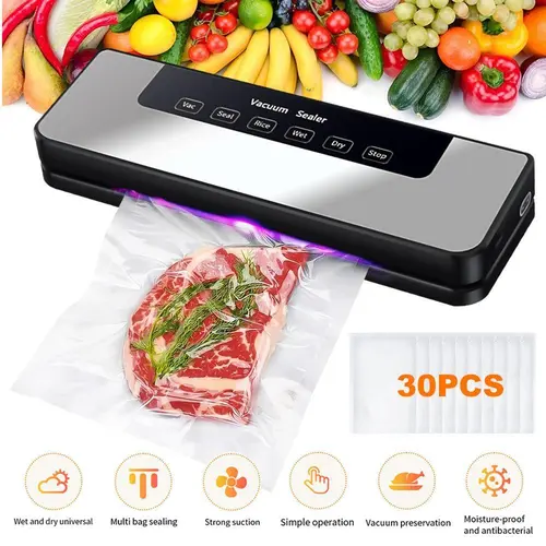 【BackToSchool】Automatic Vacuum Sealer Machine - Vacuum Packing Machine with External Suction, 1-Touch Op., US Plug, Dry/Moist Modes, Bags Cutter, 30 Free Bags - Perfect Back-to-School & Christmas Gift for Kitchen Use,toolupgrade