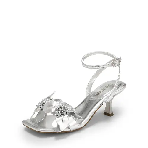 Dream Pairs Women's Classy Kitten Heel Sandals - Vegan Leather, Square Toe, Flower Appliqué, Ankle Strap, Breathable Cute Footwear for Summer Weddings & Parties,sohochic