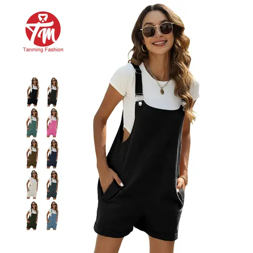 Tanming Women's Sleeveless Summer Bib Shortalls - Minimalist Basic Pinafore Overalls Jumpsuits with Pockets, Adjustable Straps | Women's Clothes, Casual Fit Jumpsuit, Clothes For Women Casual Comfy Romper Womenswear