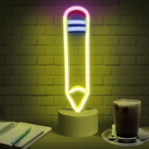 Pencil LED Neon Light, Desktop Lamp with Stand, USB-Battery Powered Ambient Lighting, Home & Desk Room Decor, Novelty Gift for Teens-Adults