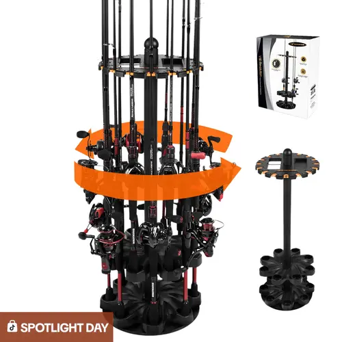 KastKing V16 Rotating Fishing Rod Holder OR V15 Without Rotating Base, Floor Rack Holds Up to 16 Rods & Combos, Space-Saving Pole Organizer with Foam, Durable ABS, Fishing Gear Storage Gift for Men