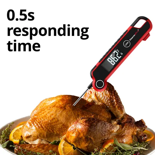 TempPro Digital Meat Thermometer (TP620) - 0.5s Instant Read, Stainless Steel, Batteries Included, Auto-Rotating Display, Backlight, Magnetic, Waterproof, Large 2" LCD, Temp Lock Away Heat, Single Unit Compact Kitchen Utensil for Cooking, Grilling