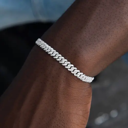 GLD Micro Diamond Prong Cuban Bracelet | 14k White Gold Plated - 6mm Width, 6" Length, CZ Stones, Adjustable Sizes 6" to 9", Guaranteed for Life - Perfect Gift #TikTokShopBackToSchool