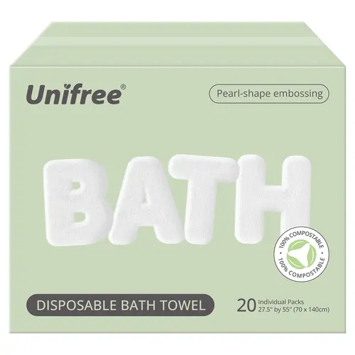 [ZS] Unifree Disposable Bath Towel, 27.5"x55", 20 Individually Packed Personal Absorbent Thickened Plant Based Viscose Travel Towels, Portable for Travel, Gym Use,sohochic,  Absorbent Thickened Towels,  Hiking Towels,  Camping Towels