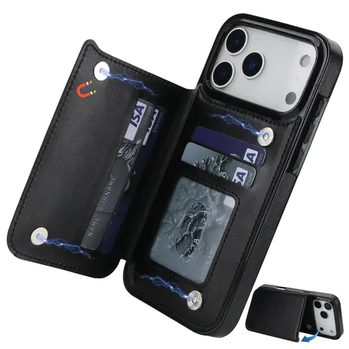 Wallet Case with Card Holder For iPhone 17 Pro Max 17 Air 17 Pro 16 15 14 13 12 Pro Max,PU Leather Kickstand Card Slots Case Double Magnetic Clasp and Durable Shockproof Phone Cover Back Card Wallet,7colors #SummerVibes