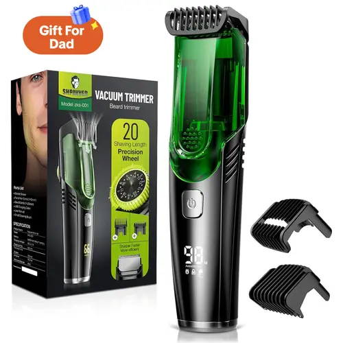 [Tiktokshopstockup]SHPAVVER Vacuum Beard Shaver for Men,SHPAVVER Built-in Vacuum Trimmer for Mustache, Sideburns, Facial Hair, Rechargeable, IPX6 Waterproof, 2 Comb, Comfort face 2in1 Electric Razor rechargeable men 2025 ornament, Father's Day Gifts,