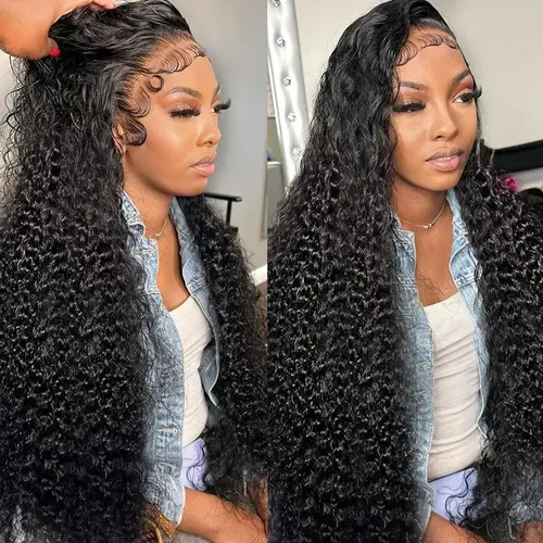 Bling Hair Female 32" Hot Glueless Afro Kinky Deep Curls Human Hair Wig, Pre-Plucked Lace Front, 13x4-13x6 HD Transparent Lace, 180% Density, Natural Black, Save Time, Back to School Fashion Accessory sohochic