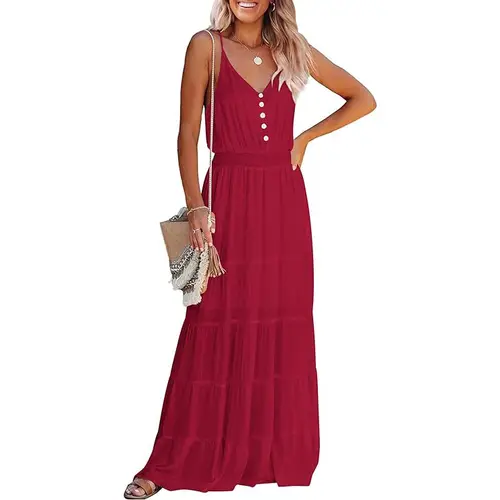 PrettyGarden Women's Casual Summer Dress Spaghetti Strap Sleeveless High Waist Beach Long Maxi Sun Dresses