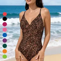 Popilush Ruched Cross-Front One-Piece Swimsuit Shapewear with Tummy Control Adjustable Straps High-Waisted Bathing Suit for Pool Beachwear