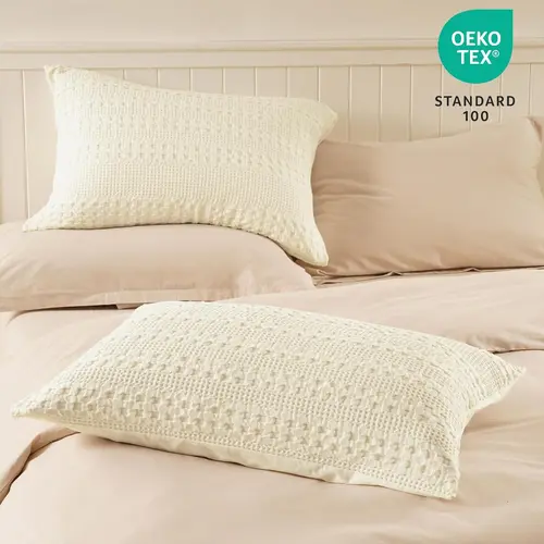 【SohoChic】PHF 100% Cotton Waffle Pillow Shams - Standard Size 2-Piece Bed Linens Set, Classic, SohoChic Soft Skin-Friendly, Breathable Woven, 3D Puff Texture, Plain Cotton Back, No Filling, Casual Chic for Room Decor