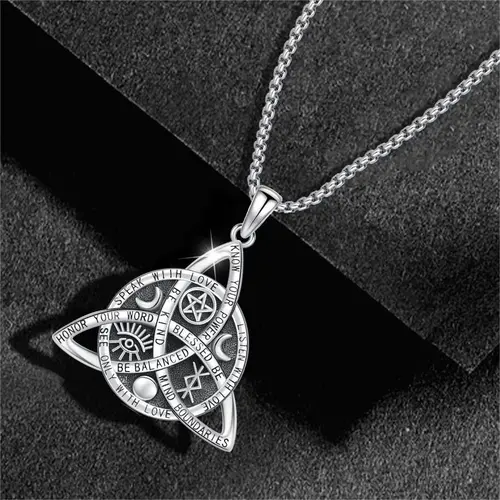 DRINSPER S925 Sterling Silver Vintage Celtic Knot Triquetra Pendant Necklace, Gothic Fashion Everyday Jewelry, Streetwear Accessory for Men and Women, Fashion Necklace