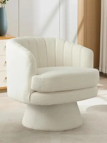 [DealsForYouDays] Ebello Vanity Chair, Swivel Accent Chair, Modern Cozy Lambswool Accent Chair, Comfy Round Armchiars, 360 Degree Swivel Barrel Chairs for Living Room, Bedroom Office, Beige