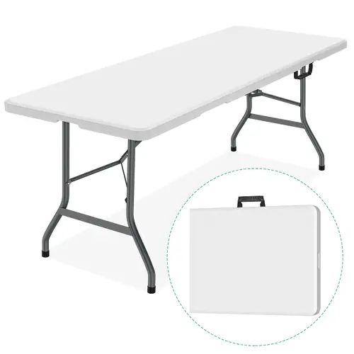 WGCTEK 6FT Folding Table, Portable Picnic Table Indoor Outdoor, for Camping, Party, Wedding, Picnic, with Lock, Handle - White