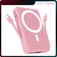 Podoru 10000mAh Compact Magnetic Fast Charge 3-in-1 Silicone Power Bank Charger - LED Display, Dual USB-C & Lightning Cables, USB Output, Protection, Emergency Power, Mini Travel Product for iPhone 12-17 Series, Back-to-School Essential,sohochic