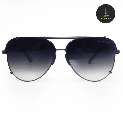 Topfoxx Cristina Faded Black Tangle-Free Round Aviator Fashion Sunnies - Modern Frames, Shatterproof Lenses, UV 400 Protection - Unisex for Adventures