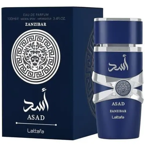 Lattafa Asad Zanzibar Eau de Parfum (EDP Fragrance) for Men, Regular Edition Spicy-Powdery Unique & Smoky Scent with Salty Coconut Water, Vanilla, Incense, 3.4 fl oz Cologne Spray, All-Day Wear Adult Fragrance