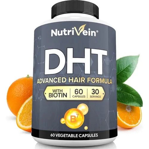 Nutrivein DHT Blocking Formula with Biotin for Hair, Biotin Capsules Dietary Supplement, Plant-Based Vitamin Formula, Herbal Blend Nutrition Support, Fitness & Daily Wellness, 60 Capsules, 30 Day Supply, 2 Capsules Daily