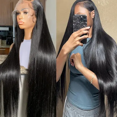 Bling Hair Women's 32inch 13x6 Bone Straight Lace Front Human Wig, 180% Density Natural Black, 32-in-1 Fashion Hairpiece, Heat Resistant, Back-to-School Wigs Human Hair sohochic