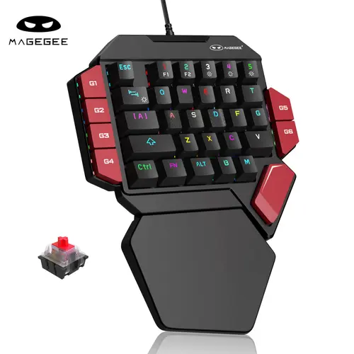 MageGee Left Handed Keyboard 40 Percent  Professional Gaming Keyboard, Backlit 35 Keys Mini Wired Mechanical Keyboard with Blue Red Black Switch for PC Gamer, Support 6 Macro Keys