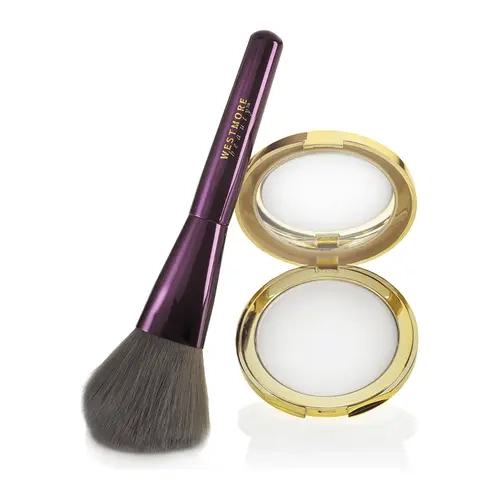 Westmore Beauty 3-in-1 Finishing Powder & Brush for Flawless-Looking Skin. Lightweight translucent powder blurs pores, mattifies shine and sets makeup