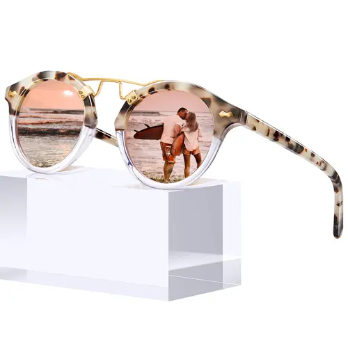 CARFIA Polarized Women's Sunglasses - UV400 Protection, Italian Acetate Full Rim, Retro Round Tortoiseshell Trendy Shades, Natural Lens, Ergonomic Design, Crisp Clarity, Female Driving Eyewear